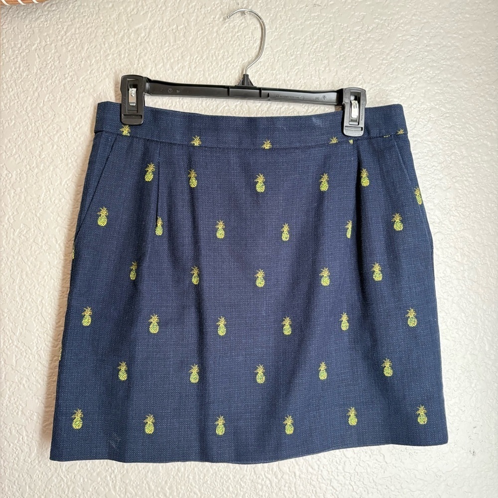 j crew pineapple Printed basketweave mini skirt 100% cotton With Pockets